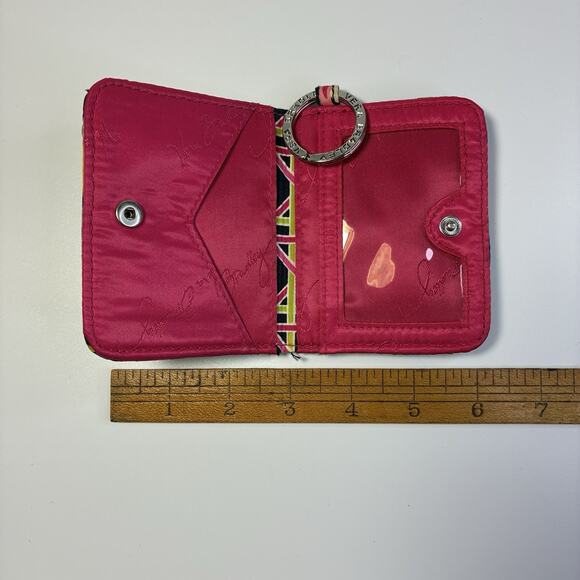 Vera Bradley Ribbons Snap ID Case Small Wallet Cotton Quilted Key Ring Excellent - Picture 3 of 3